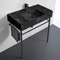 Modern Console Sink, Black Marble Style Sink, 32 Inch, Black Metal Legs